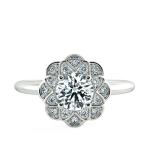 Halo Floral Design Engament Ring with Shiny Band NCH2005