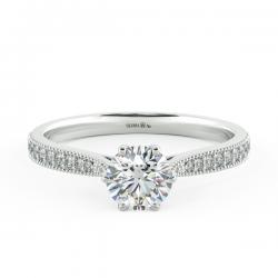 Six Prongs Solitaire Pave Engagement Ring with Milgrain NCH1204