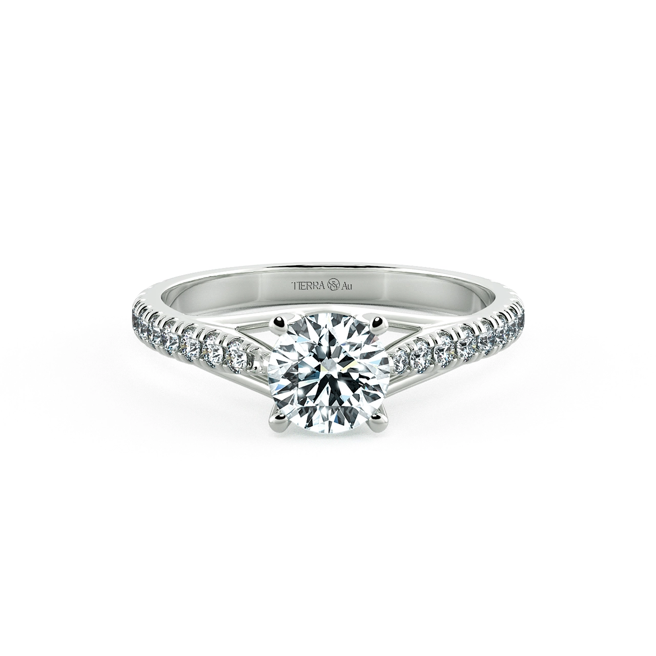 Four Prongs Trellis Engagement Ring with Pave Band and Stylized NCH1406