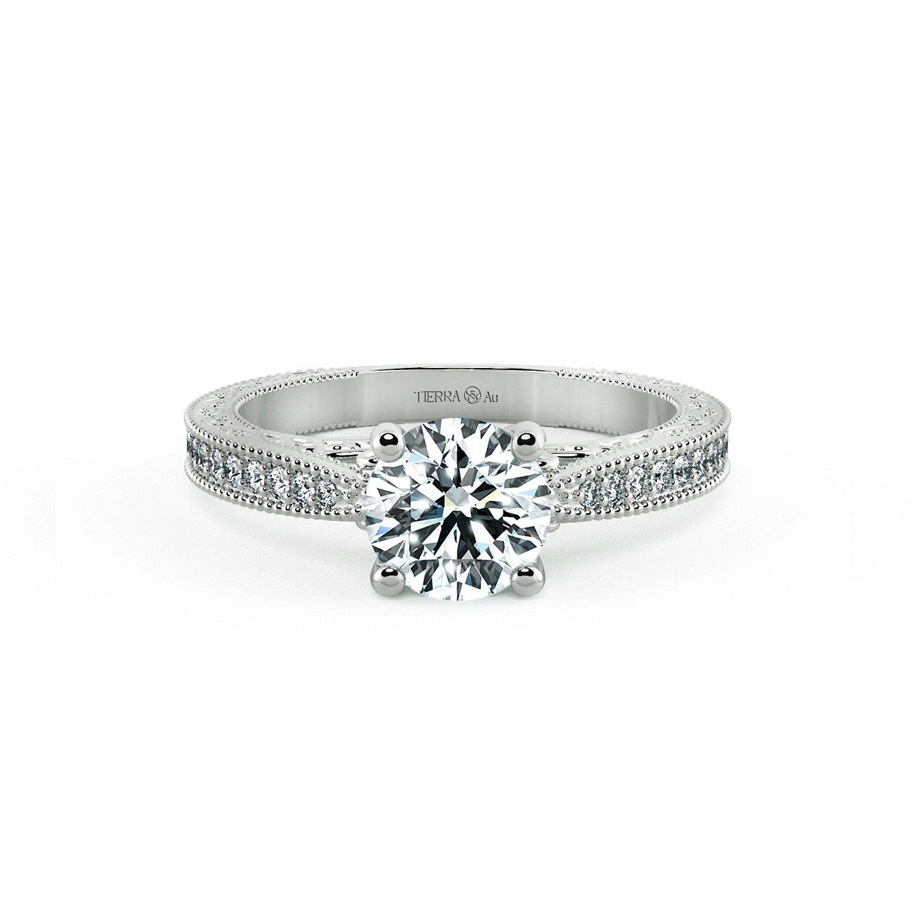 Cathedral Engagement Ring with Pattern Band NCH1506