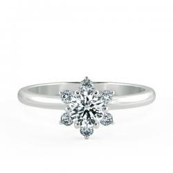 Small Halo Snowflake Engagement Ring, Shiny Band with Bezel Setting NCH2003