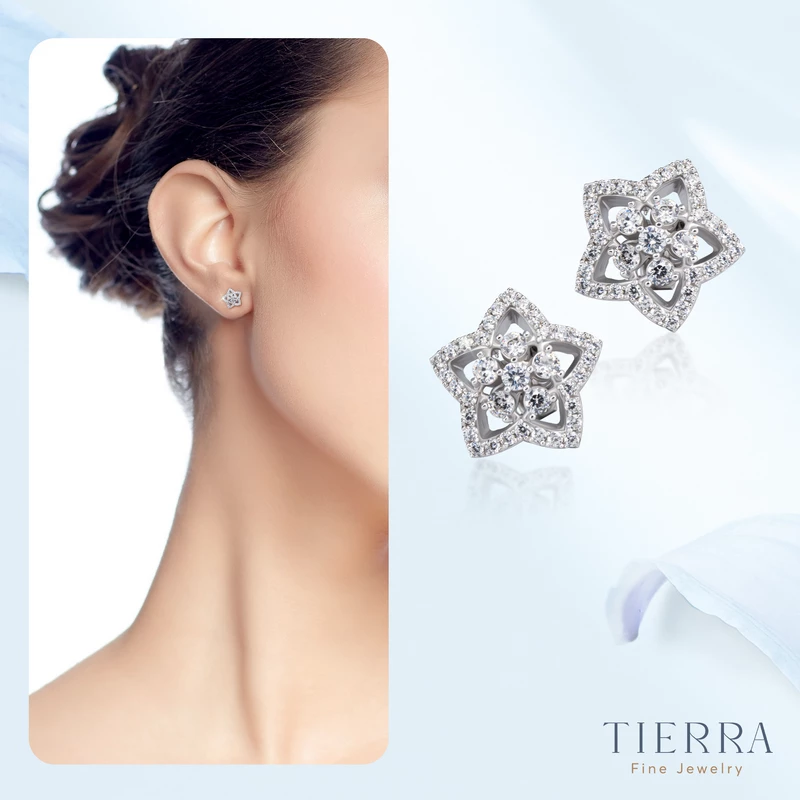 Bông tai bạch kim kim cương Custom Earings BTA8126
