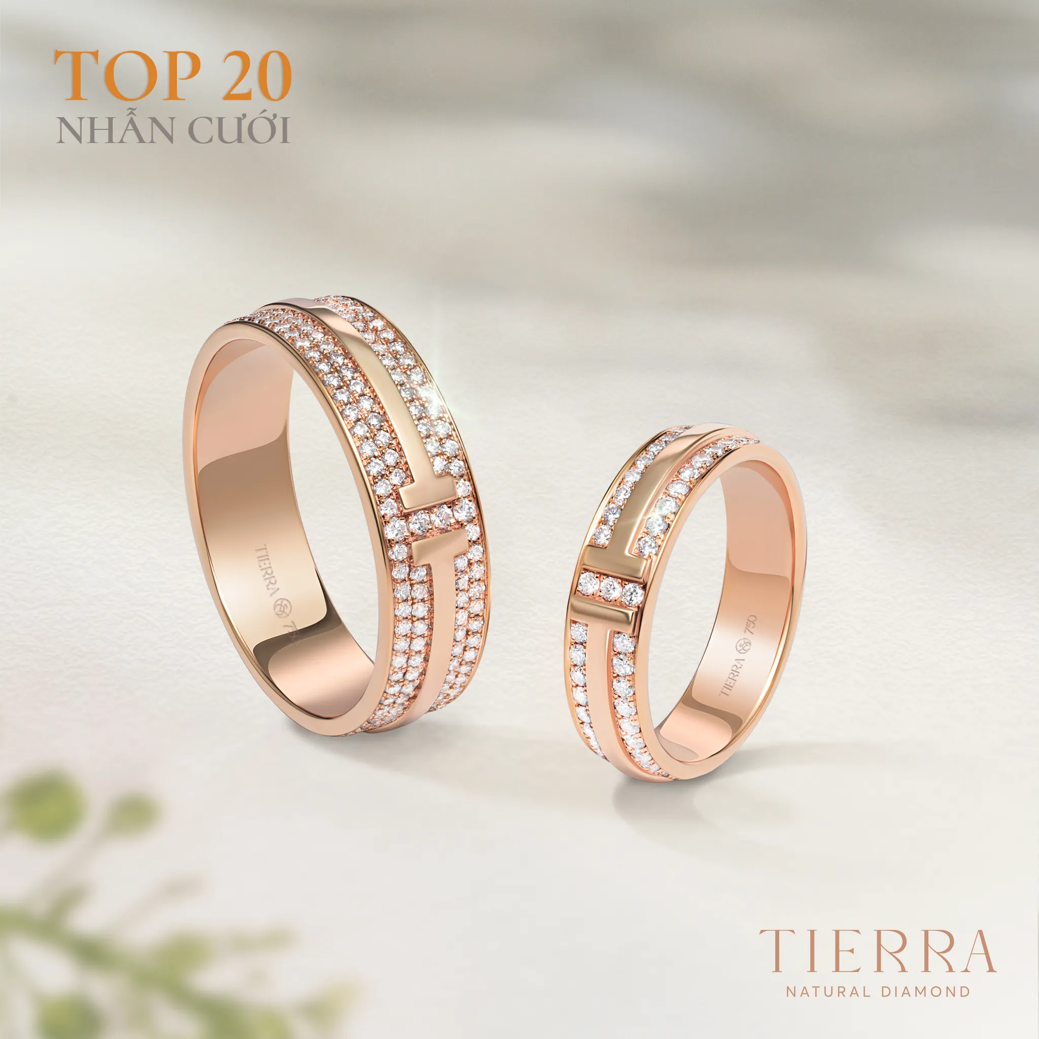 Nhẫn cưới NCC2015 thuộc “top 3” mẫu nhẫn cưới vàng hồng được ưa chuộng tại Tierra 