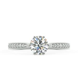Six Prongs Solitaire Pave Engagement Ring with Milgrain NCH1204 2