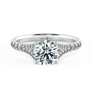 Four Prongs Trellis Engagement Ring with Pave Band NCH1404 1