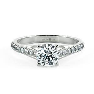 Four Prongs Trellis Engagement Ring with Pave Band and Stylized NCH1406 1