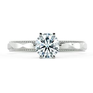 Six Prong Cathedral Engagement Ring with Milgrain and Pattern Band NCH1504 2