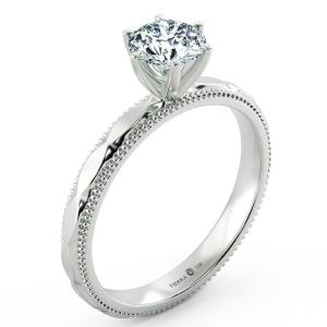 Six Prong Cathedral Engagement Ring with Milgrain and Pattern Band NCH1504 4