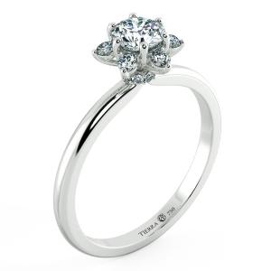 Small Halo Snowflake Engagement Ring, Shiny Band with Bezel Setting NCH2003 4