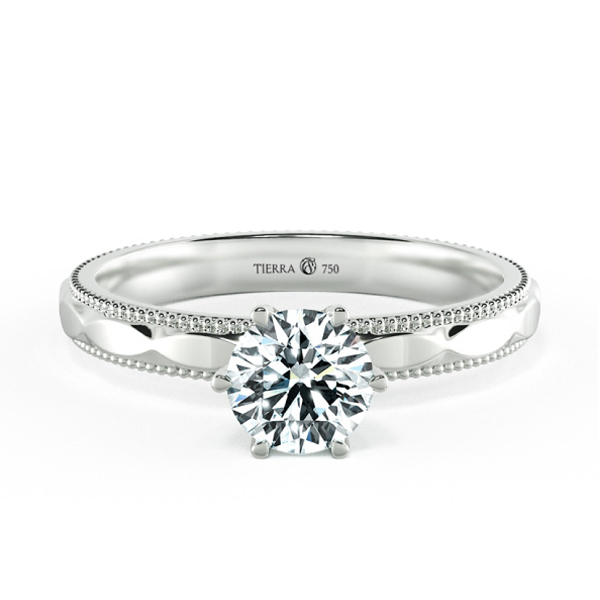 Six Prong Cathedral Engagement Ring with Milgrain and Pattern Band NCH1504