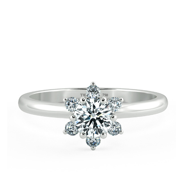 Small Halo Snowflake Engagement Ring, Shiny Band with Bezel Setting NCH2003