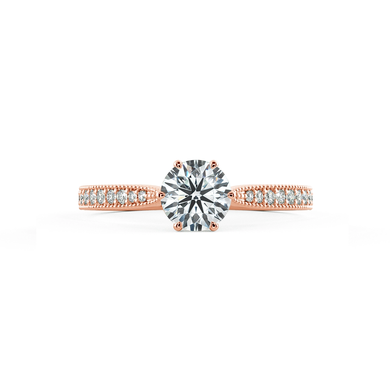 Six Prongs Solitaire Pave Engagement Ring with Milgrain NCH1204 2