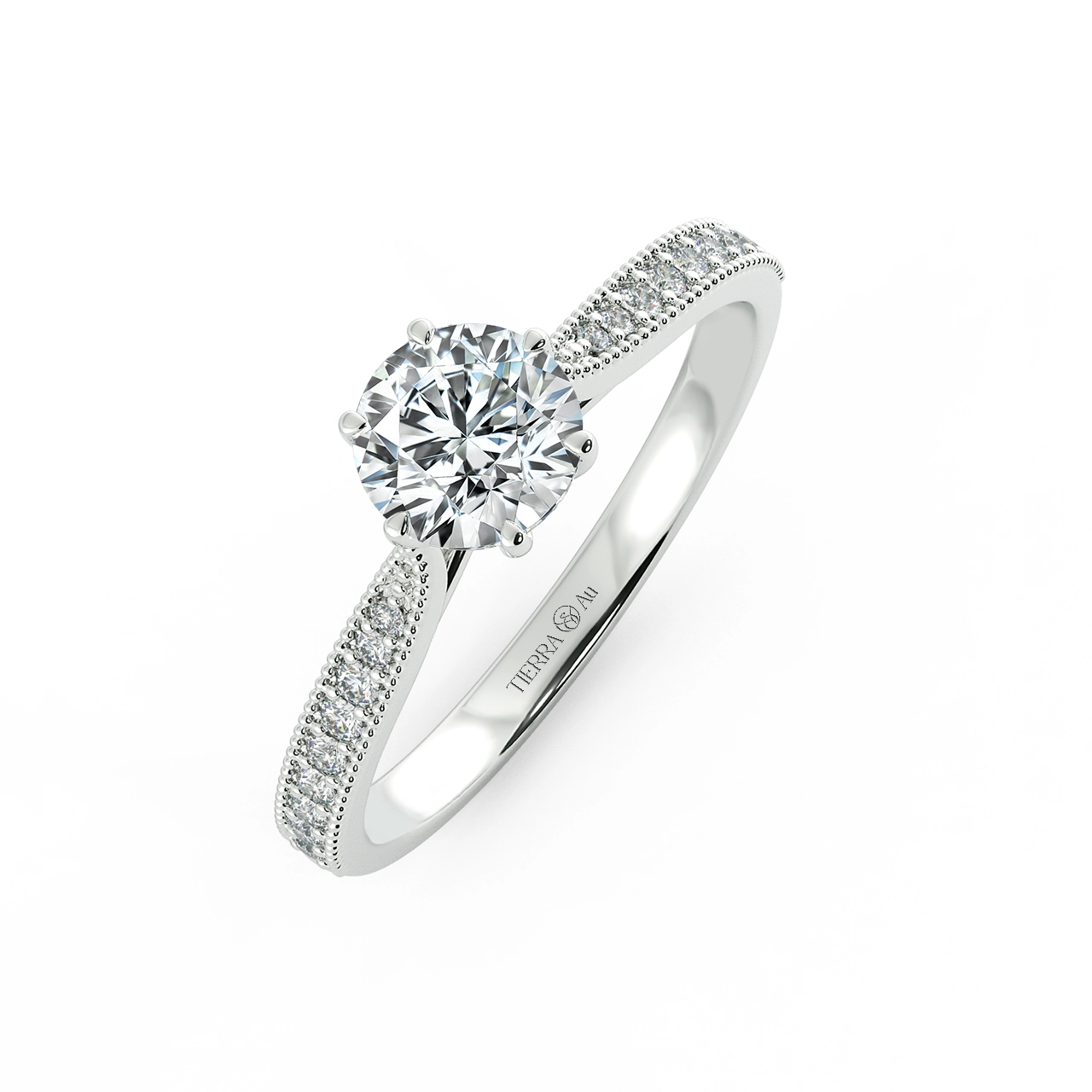 Six Prongs Solitaire Pave Engagement Ring with Milgrain NCH1204 3