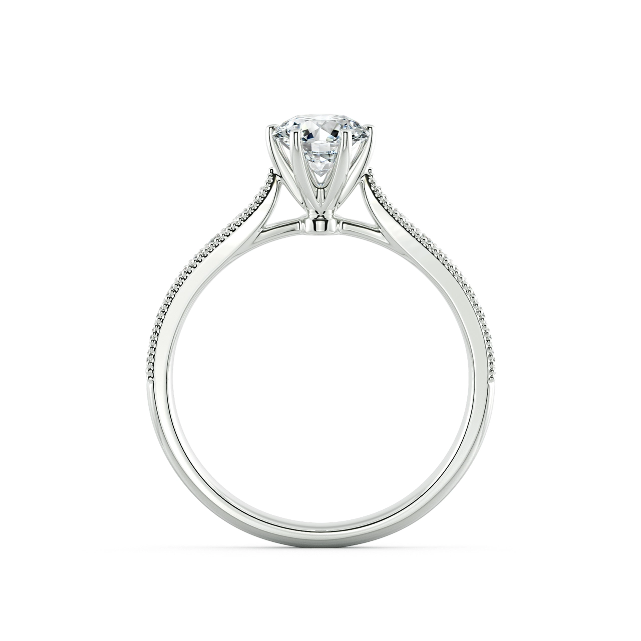 Six Prongs Solitaire Pave Engagement Ring with Milgrain NCH1204 5