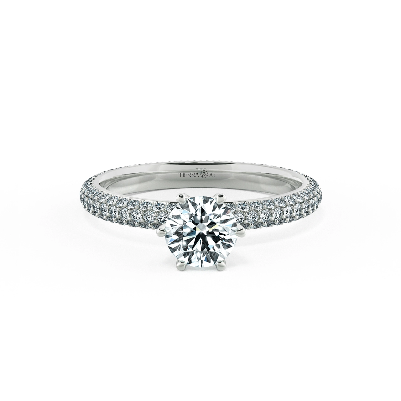 Solitaire Pave Engagement Ring with Three Eternity Band NCH1206 1