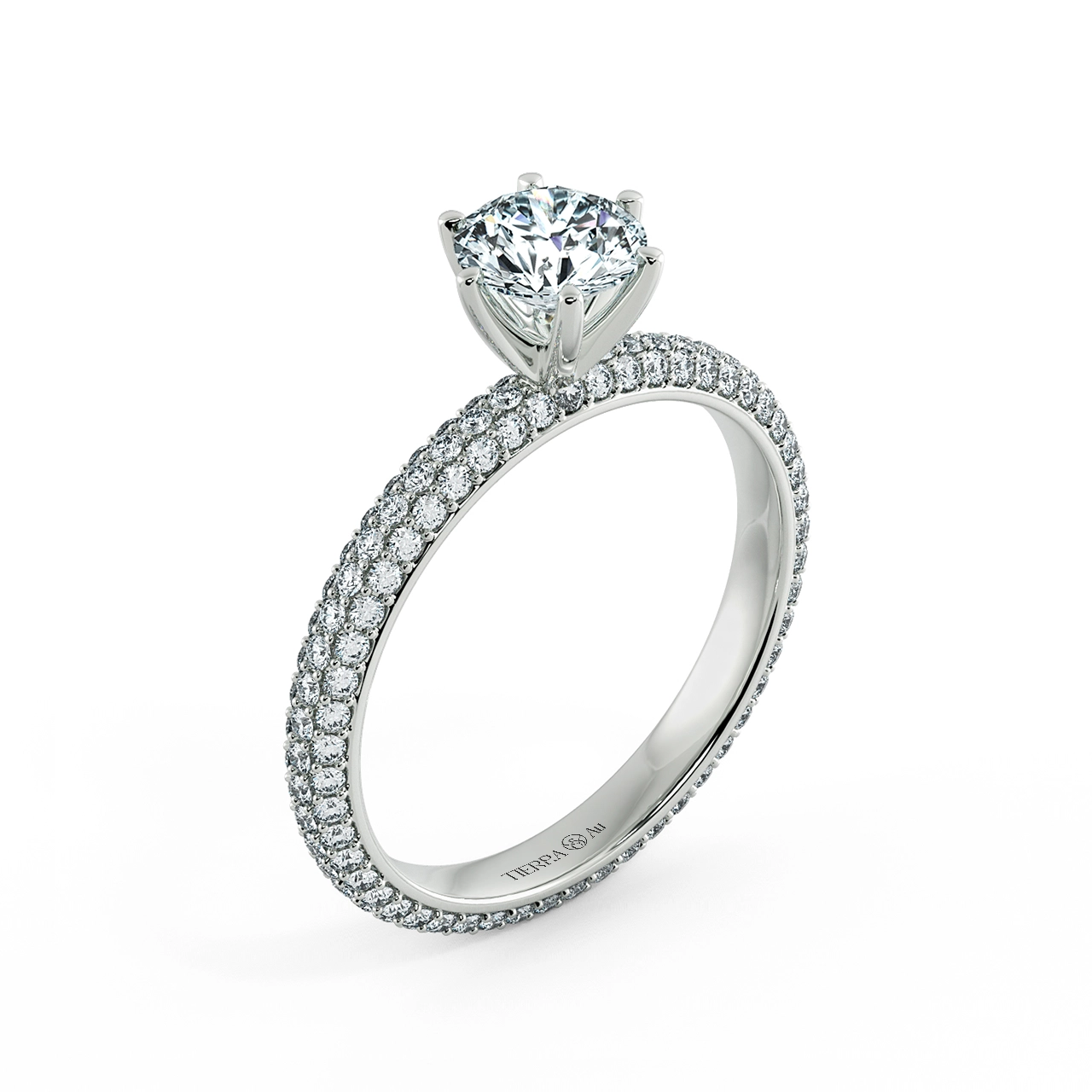 Solitaire Pave Engagement Ring with Three Eternity Band NCH1206 4