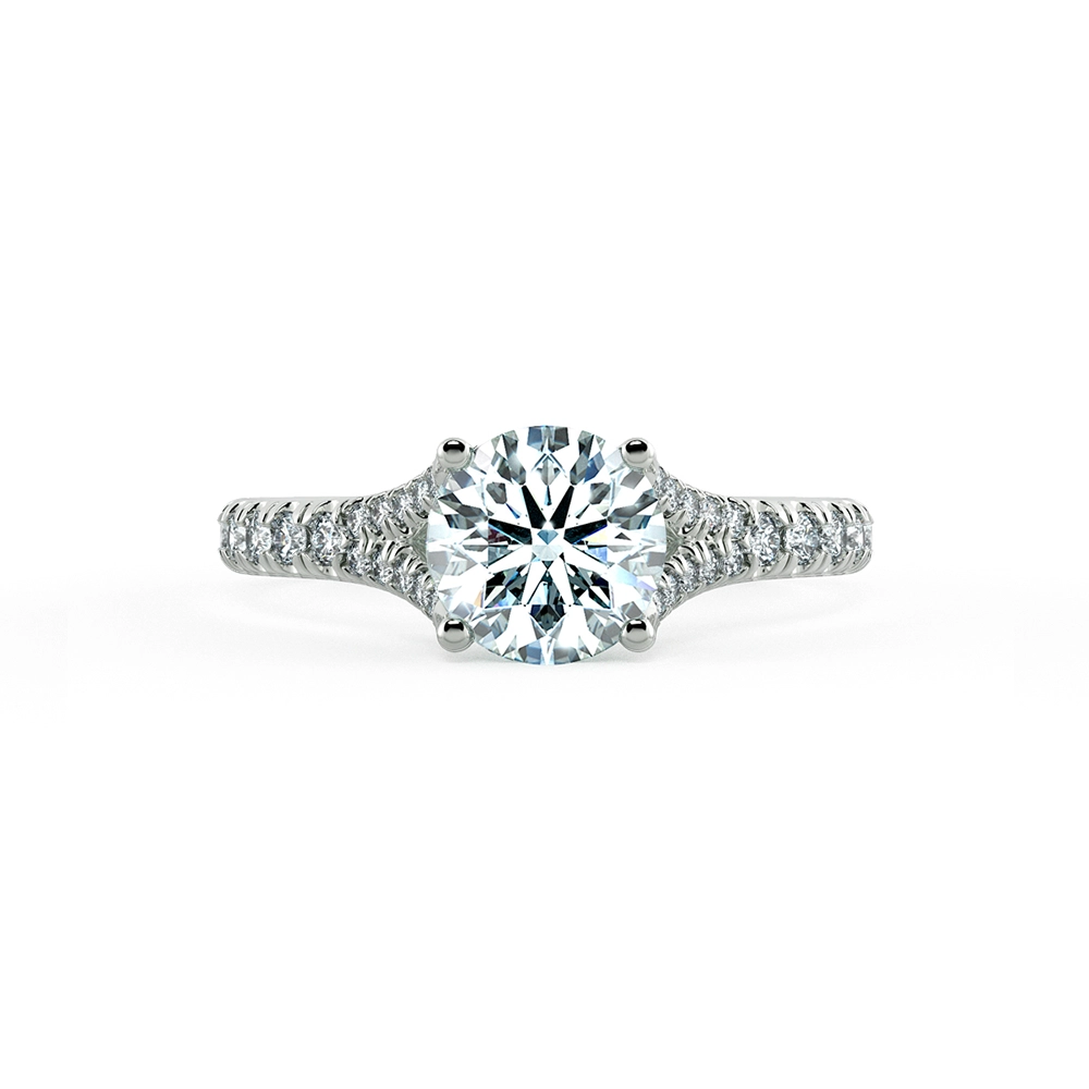 Four Prongs Trellis Engagement Ring with Pave Band NCH1404 2