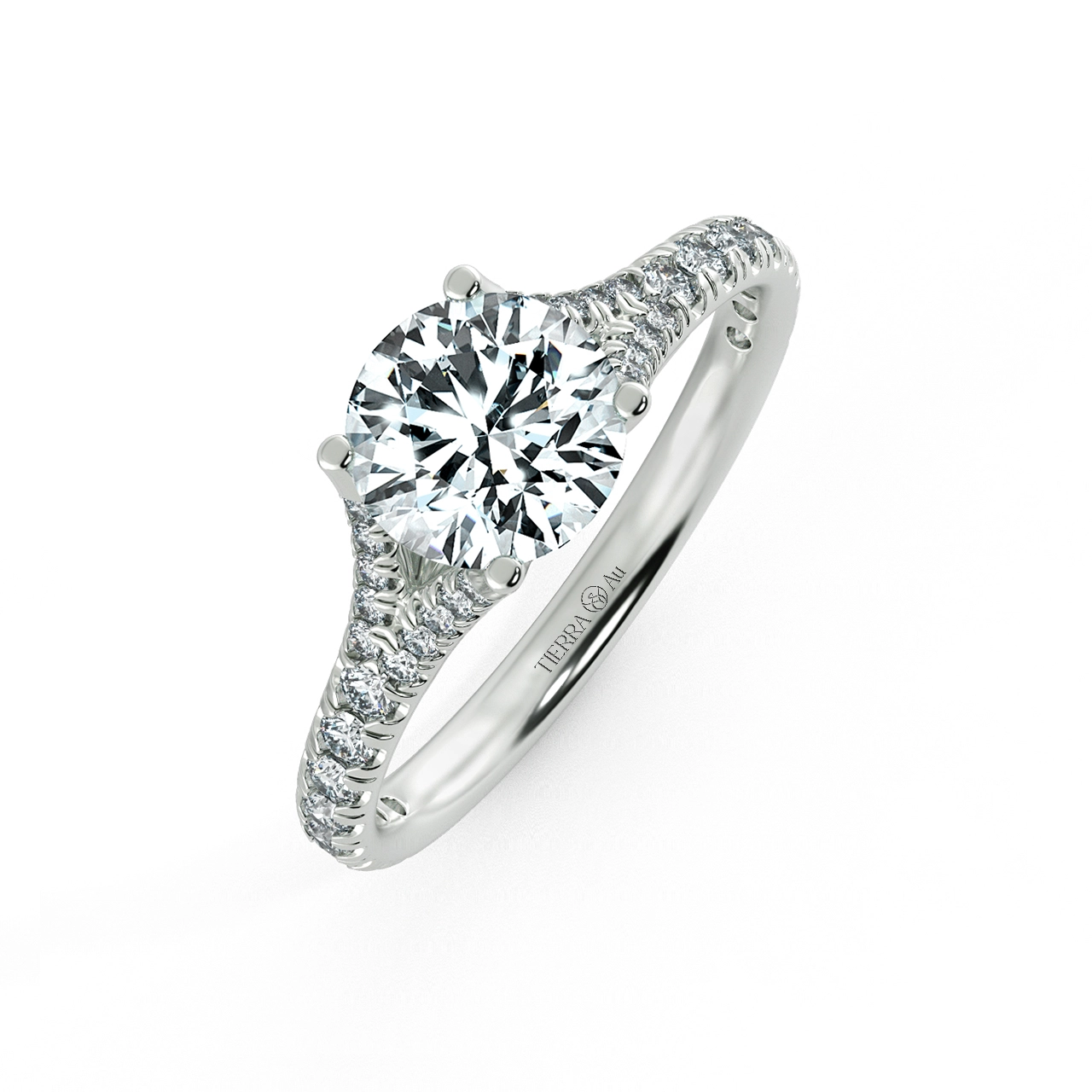 Four Prongs Trellis Engagement Ring with Pave Band NCH1404 4