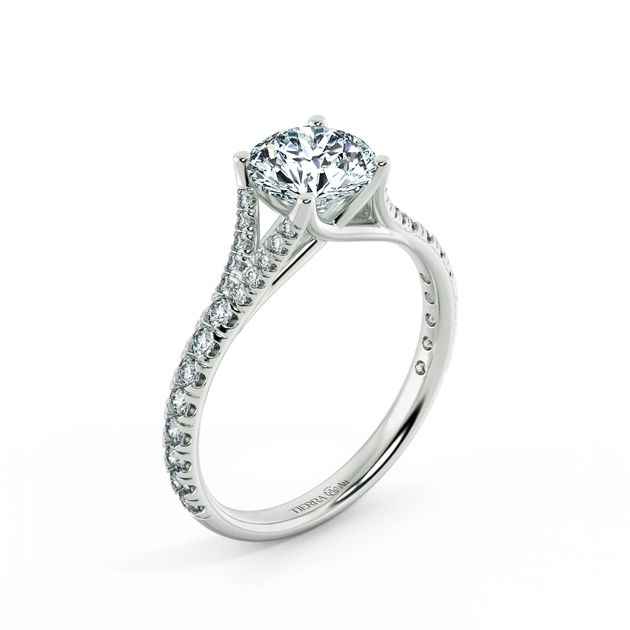 Four Prongs Trellis Engagement Ring with Pave Band NCH1404 5