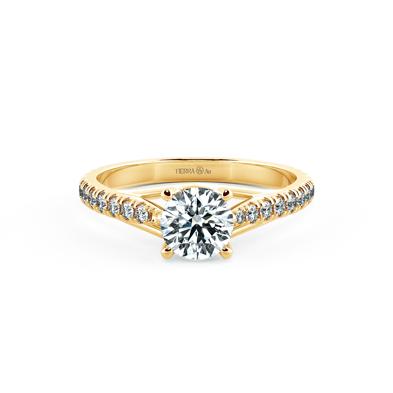 Four Prongs Trellis Engagement Ring with Pave Band and Stylized NCH1406 1
