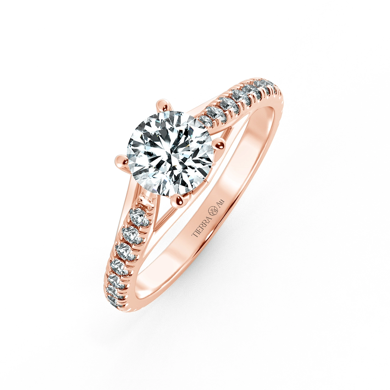 Four Prongs Trellis Engagement Ring with Pave Band and Stylized NCH1406 3