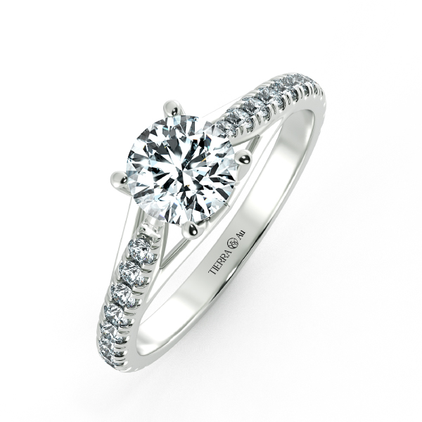 Four Prongs Trellis Engagement Ring with Pave Band and Stylized NCH1406 3