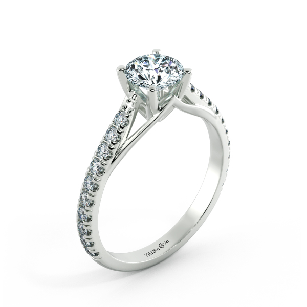 Four Prongs Trellis Engagement Ring with Pave Band and Stylized NCH1406 4
