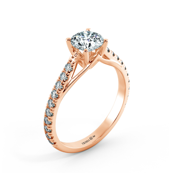 Four Prongs Trellis Engagement Ring with Pave Band and Stylized NCH1406 4