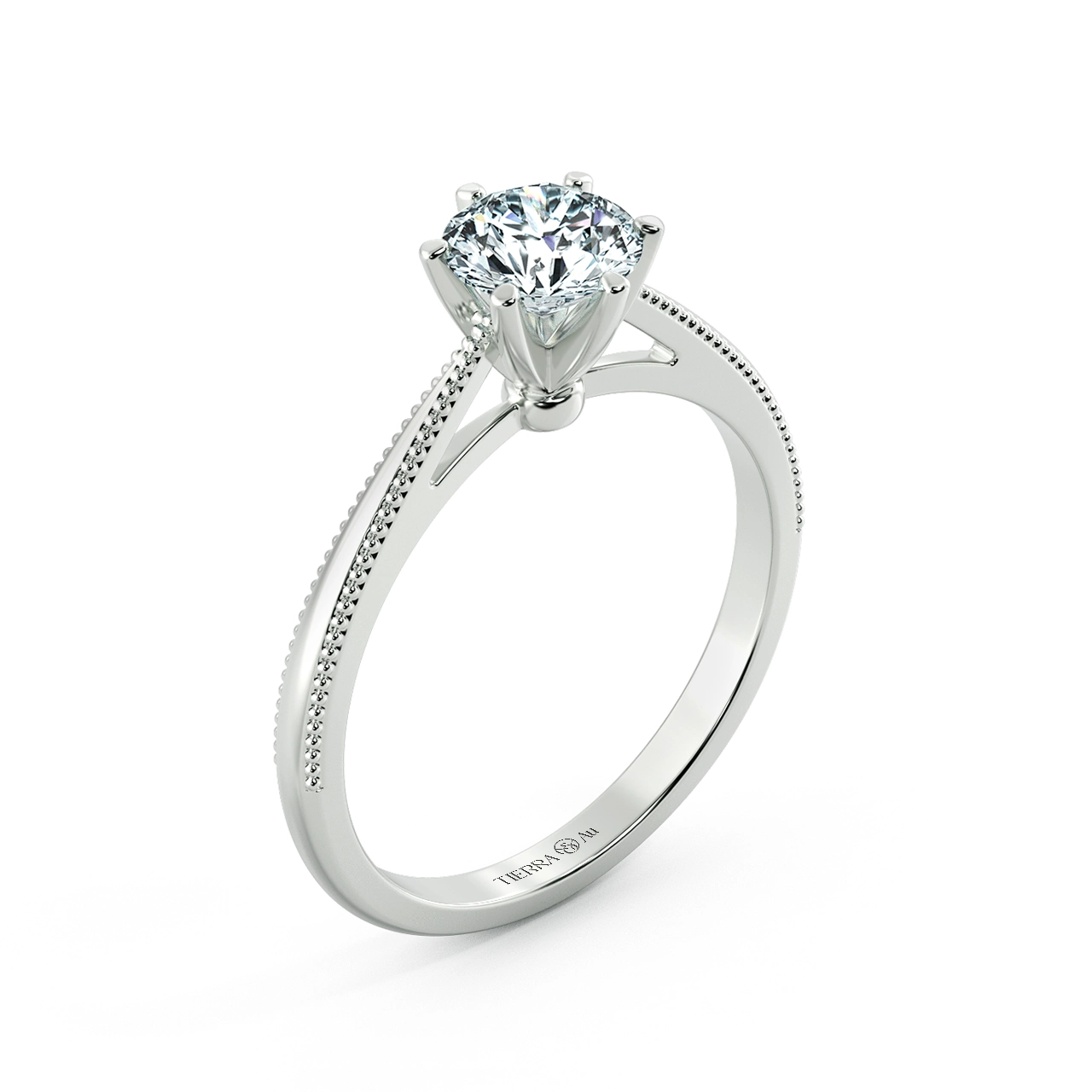 Shiny Cathedral Engagement Ring with Milgrain Band and Six Prong Setting NCH1502 4