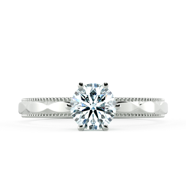 Six Prong Cathedral Engagement Ring with Milgrain and Pattern Band NCH1504 2