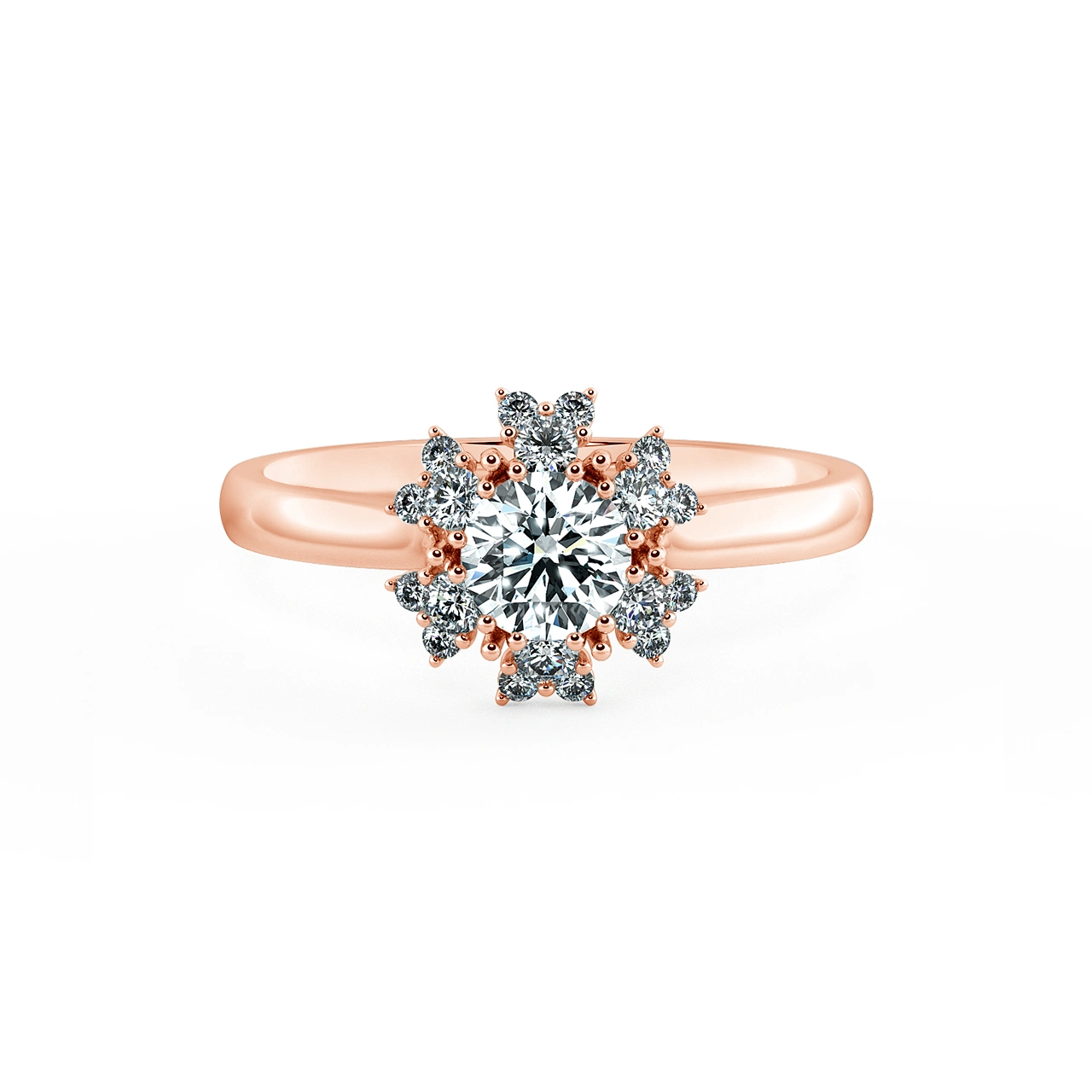 Apricot Blossom Halo engagement Ring with shiny Band NCH2002 1