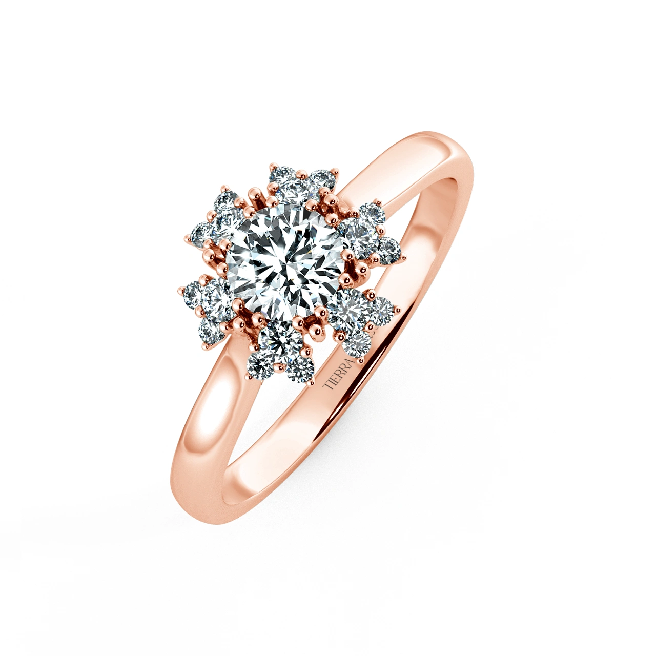 Apricot Blossom Halo engagement Ring with shiny Band NCH2002 3