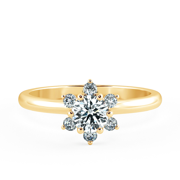 Small Halo Snowflake Engagement Ring, Shiny Band with Bezel Setting NCH2003 1