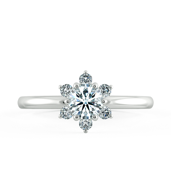 Small Halo Snowflake Engagement Ring, Shiny Band with Bezel Setting NCH2003 2