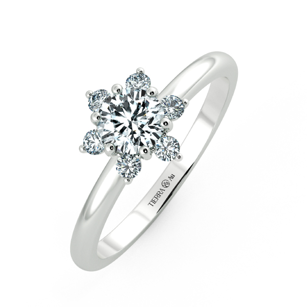 Small Halo Snowflake Engagement Ring, Shiny Band with Bezel Setting NCH2003 3