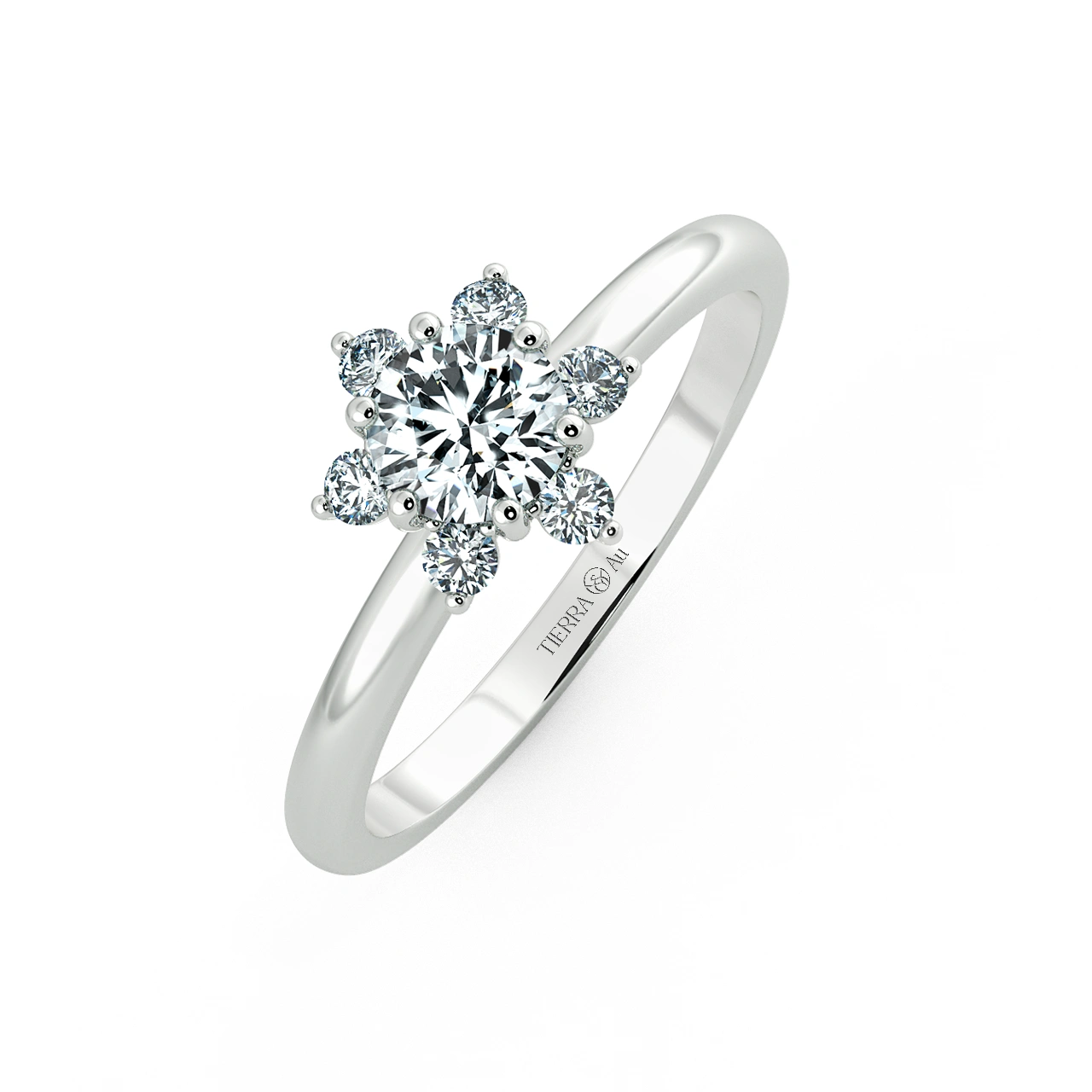 Small Halo Snowflake Engagement Ring, Shiny Band with Bezel Setting NCH2003 3