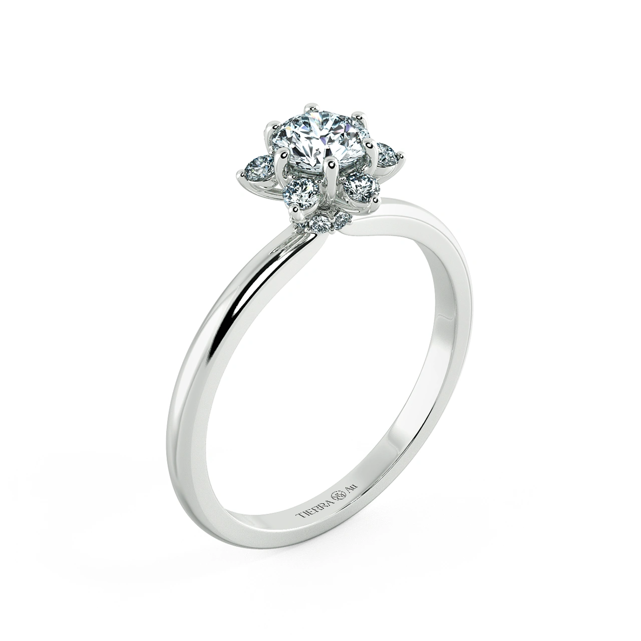 Small Halo Snowflake Engagement Ring, Shiny Band with Bezel Setting NCH2003 4