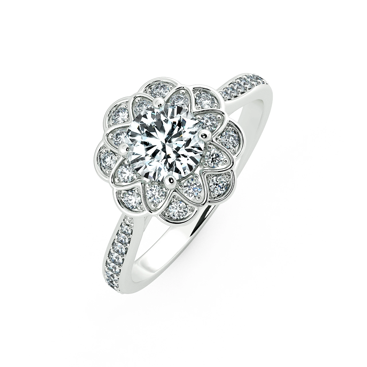 Halo Floral Design Engament Ring with Eternity Band NCH2004 3
