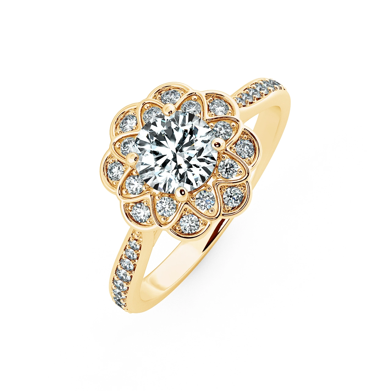 Halo Floral Design Engament Ring with Eternity Band NCH2004 3