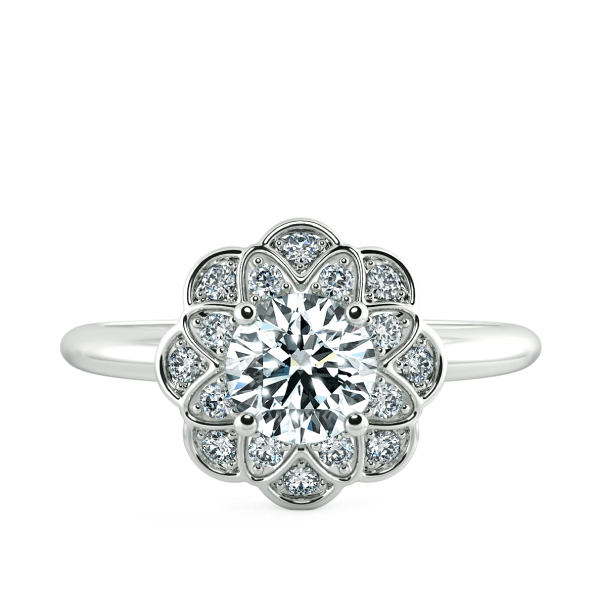 Halo Floral Design Engament Ring with Shiny Band NCH2005 1