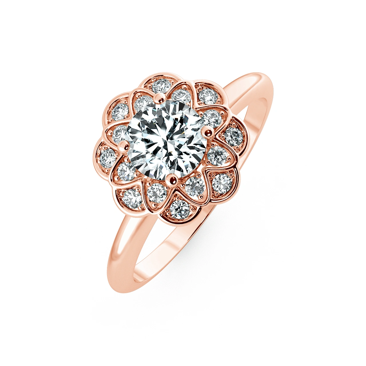 Halo Floral Design Engament Ring with Shiny Band NCH2005 3