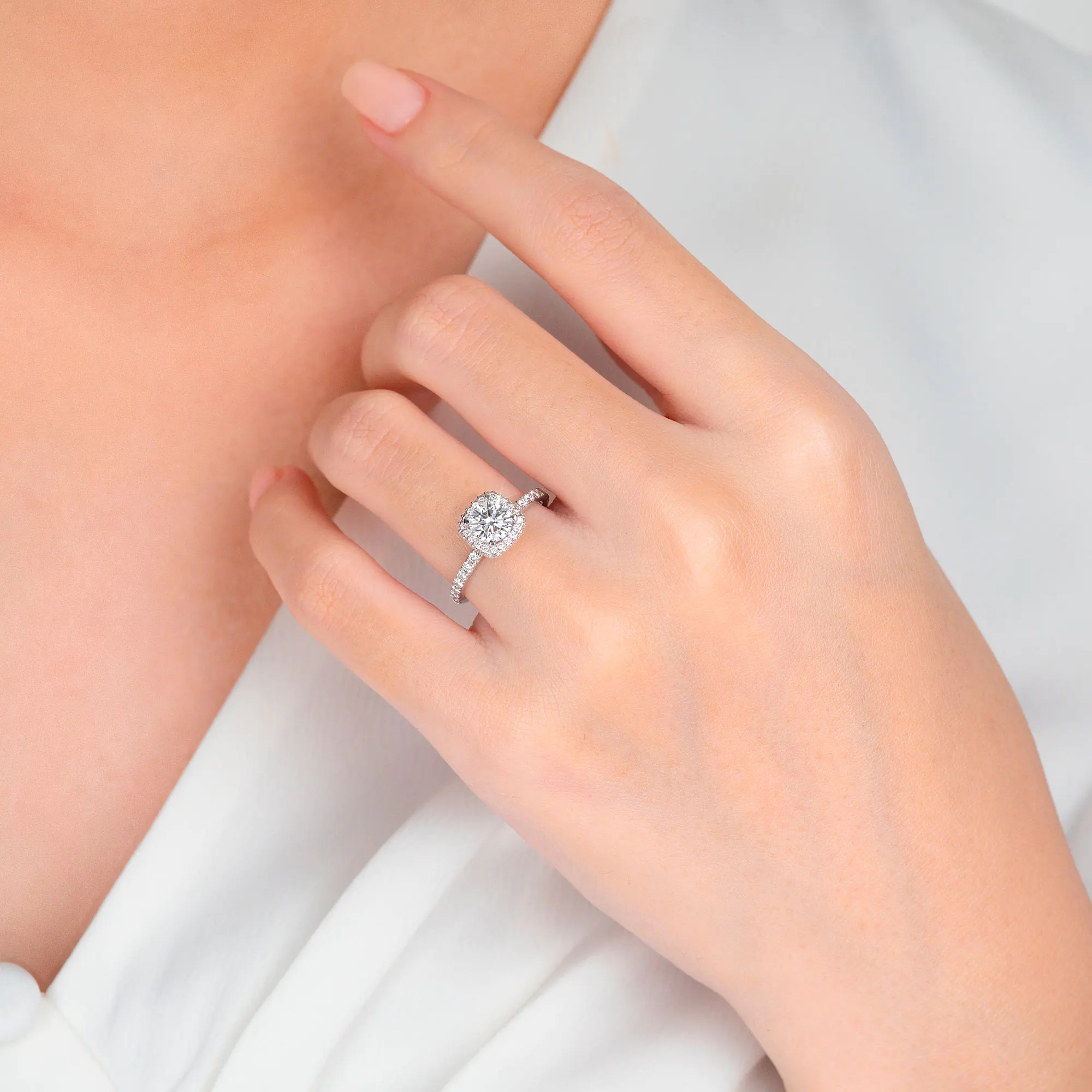 Halo Cushion Engagement Ring with Necklace NCH2009 6