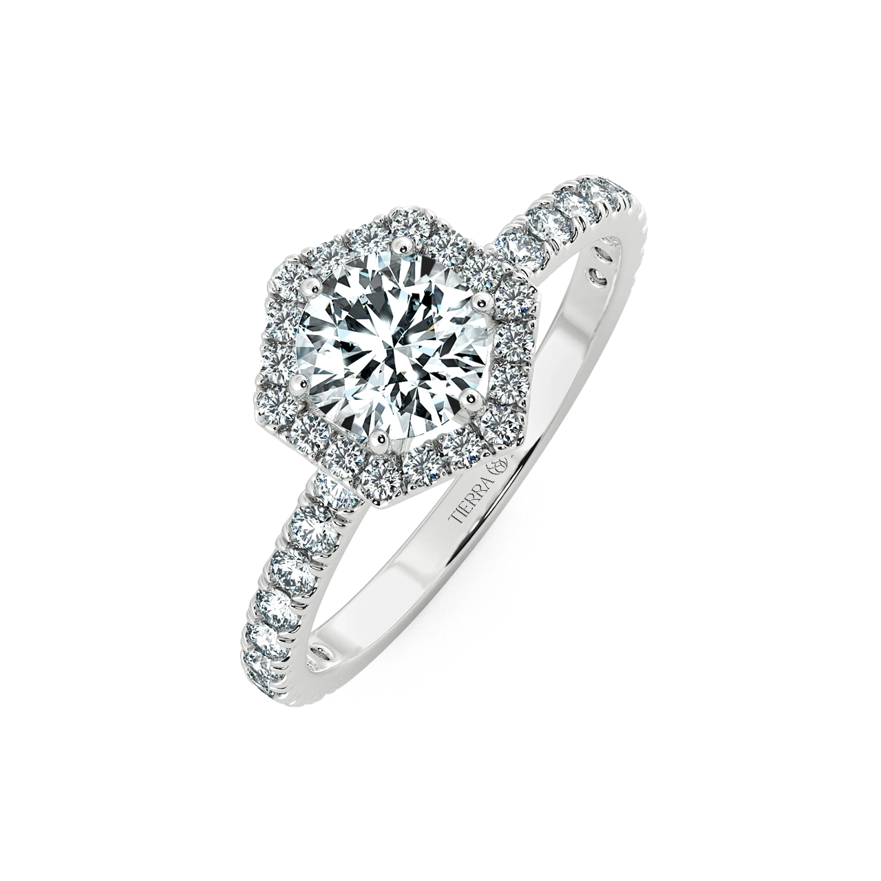 Hexagonal Halo Engagement Ring with Enternity Band NCH2206 3