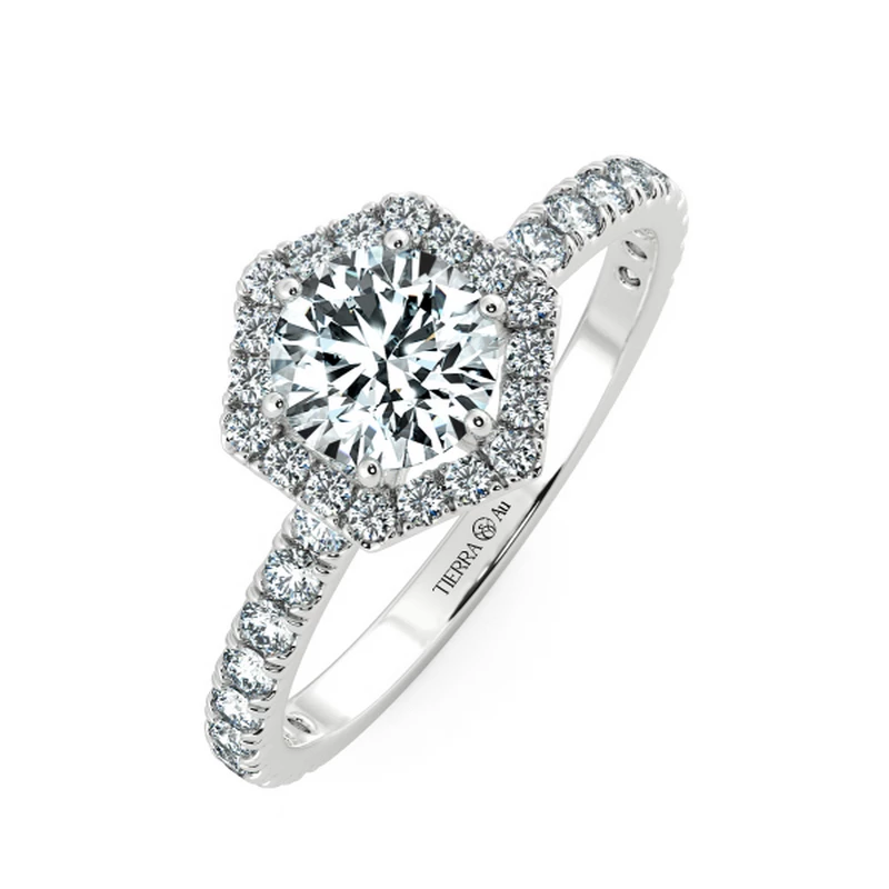 Hexagonal Halo Engagement Ring with Enternity Band NCH2206 3