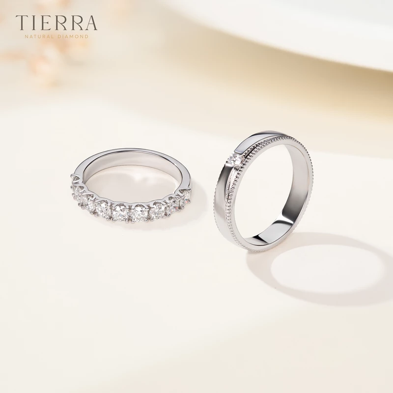 Cặp nhẫn cưới bạch kim kim cương hiện đại Eternity NCC0010 - Pre-Order