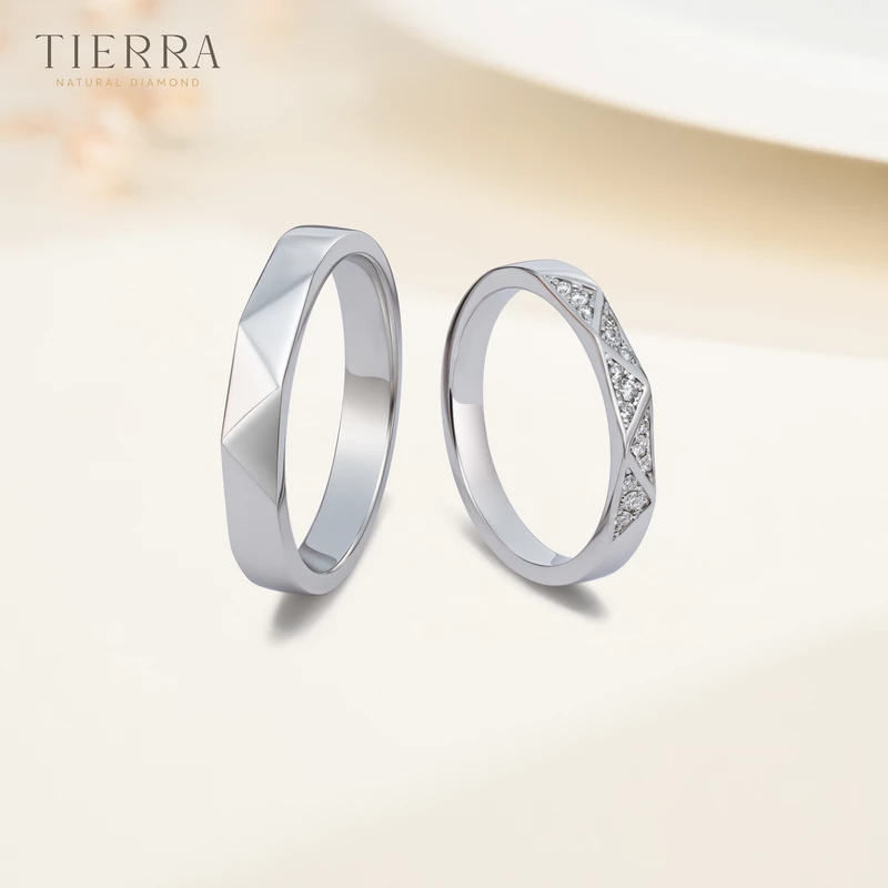 Cặp nhẫn cưới bạch kim kim cương hiện đại NCC2041 - Pre-Order