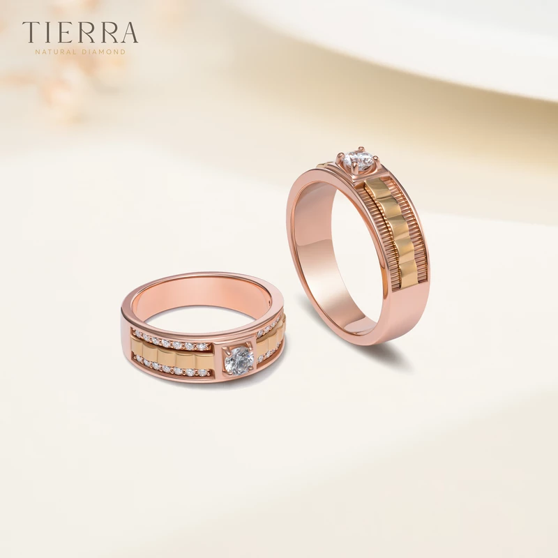 Cặp nhẫn cưới vàng hồng kim cương NCC3005 - Pre-Order