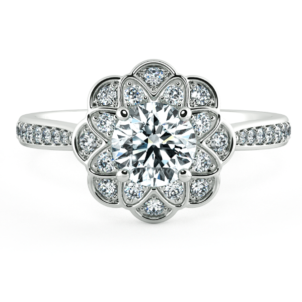 Nhẫn kim cương nữ đai tấm Halo Floral sang trọng