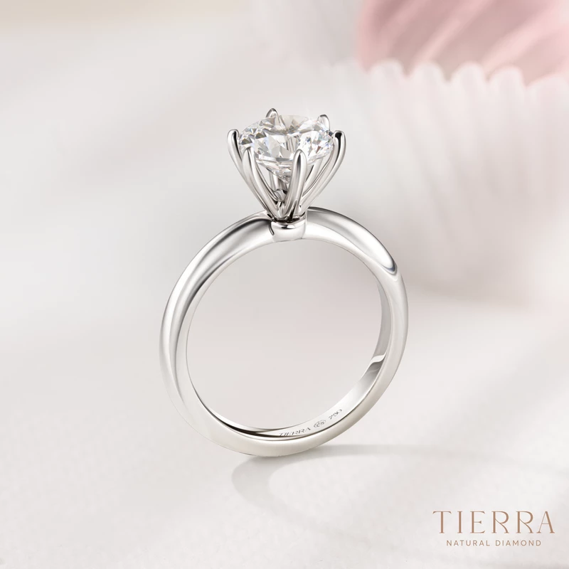 Nhẫn cầu hôn bạch kim kim cương Tiffany 6 chấu NCH1105 - Valentine - Natural