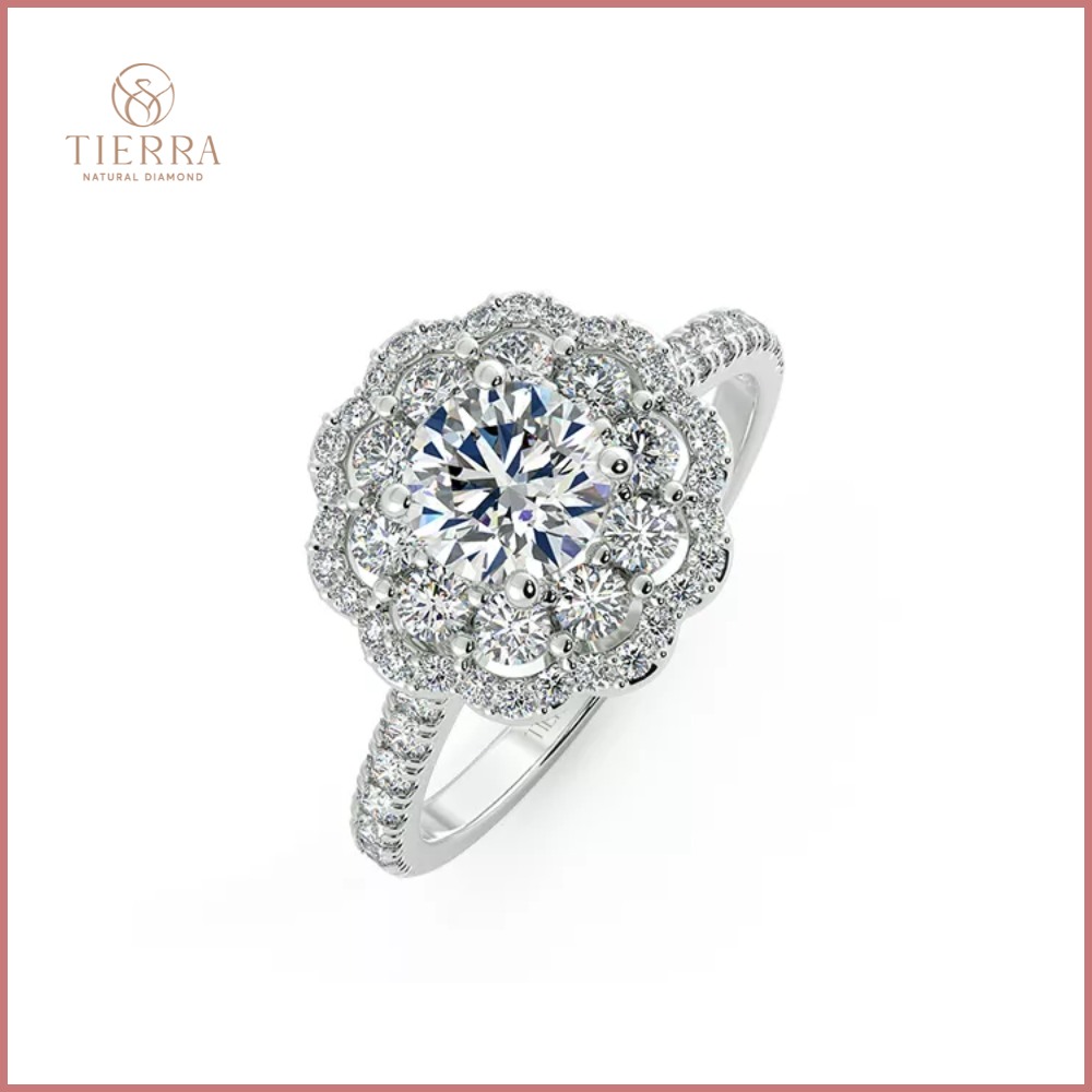 Nhẫn Double Halo - Nhẫn kim cương của sự quý tộc và quyền lực 4 Nhẫn Double halo hình bông hoa NKC2304